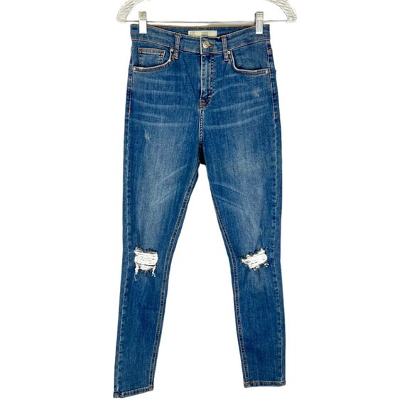 Topshop Moto Womens Jamie Skinny Jeans Distressed Stretch Blue Denim size 28 - Picture 1 of 12